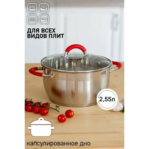 Кастрюля с крышкой ASTIX SSP-018255 из нержавеющей стали, для всех типов плит, объем 2,55 л фото