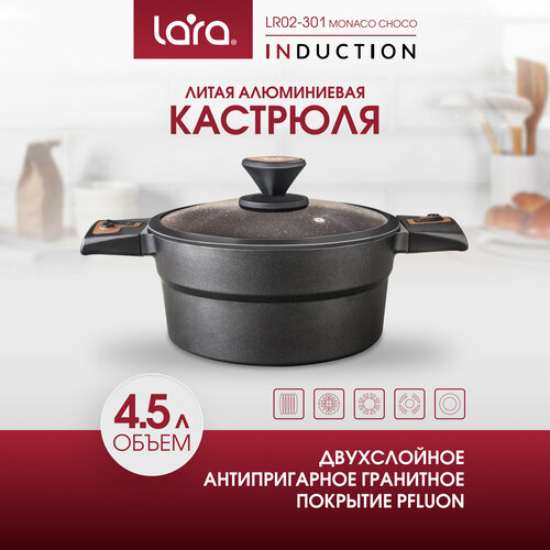 Кастрюля LARA LR02-301 Monaco Choco - 4,5 л, d24см, съёмные ручки, для всех типов плит фото