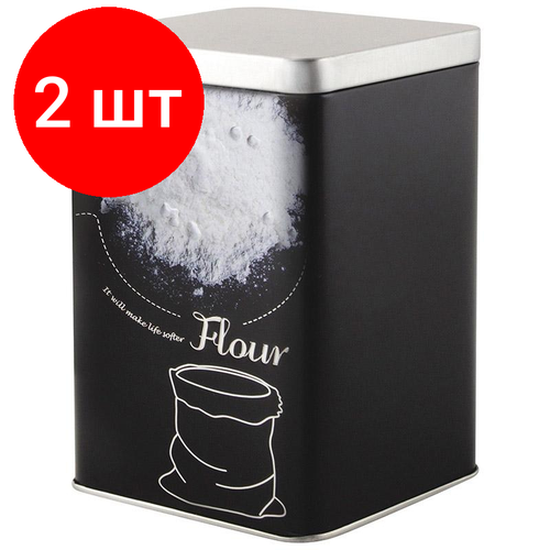 Комплект 2 штук, Банка с крышкой металлическая, квадратная, объем 1000 мл, дизайн Мука,008513 фото