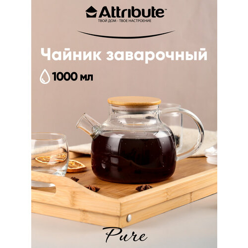 Чайник заварочный PURE 1000мл с бамбуковой крышкой фото