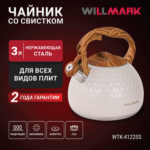 Чайник WILLMARK WTK-4122SS (3л, со свистком, с крышкой, нейлоновая ручка, техн. Easy spout open) фото