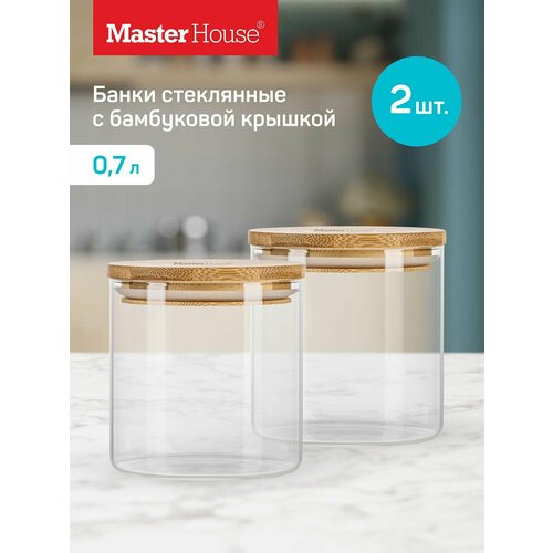 Набор банок стеклянных с бамбуковой крышкой Тауэр Master House 700 мл 2 штуки фото