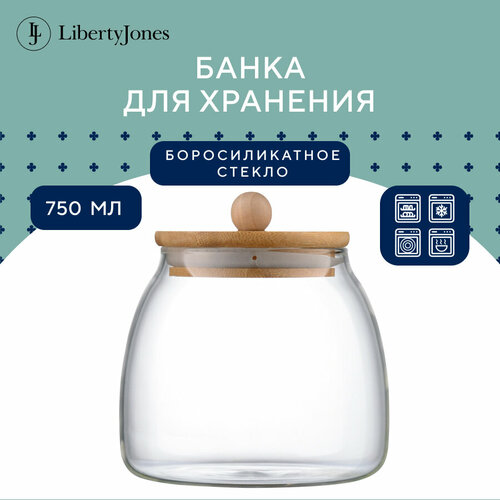 Банка для хранения сыпучих продуктов 750 мл In a barrel с бамбуковой крышкой для чая кофе сахара круп прозрачная Liberty Jones LJ0000120 фото