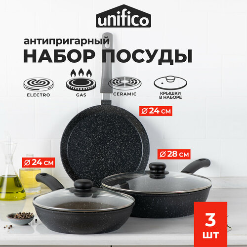 Набор сковород Unifico My Day Grande с крышками 24 и 28 см, и для блинов фото