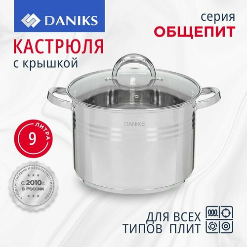 Кастрюля Daniks из нержавеющей стали с крышкой фото