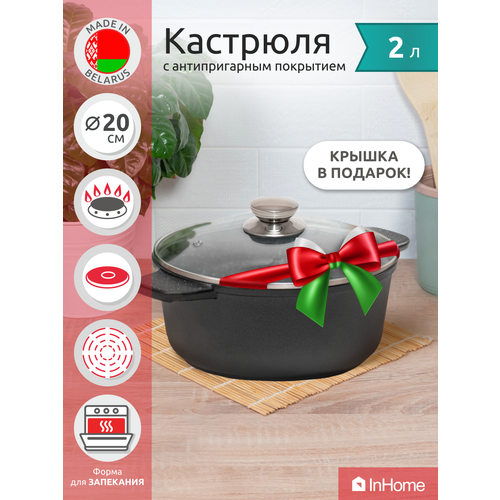 Литая алюминиевая кастрюля со стеклянной крышкой InHome IVPP/2.0 фото