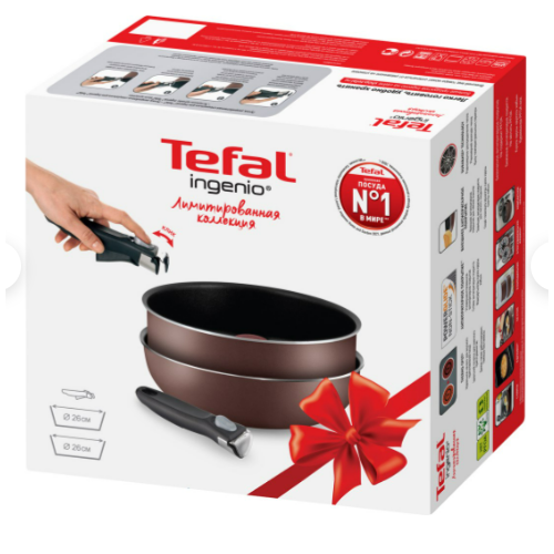 Набор посуды TEFAL Ingenio 3 предмета: сотейник 26см, сковорода-вок 26см, съемная ручка фото