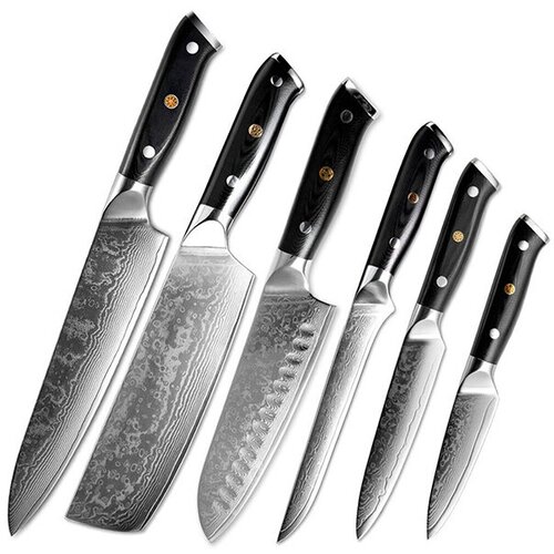 Набор ножей Spetime Damascus 6-Pieces Kitchen Knife Set Black DA05KN6 фото