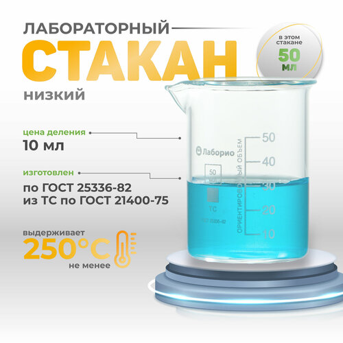 Набор (12 шт) стаканов 50 мл (тип Н, низкий с делениями и носиком, термостойкий, лабораторный) Н-1-50 фото