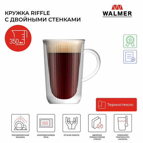 Кружка стеклянная для чая Walmer Riffle с двойными стенками 0.35 л цвет прозрачный фото