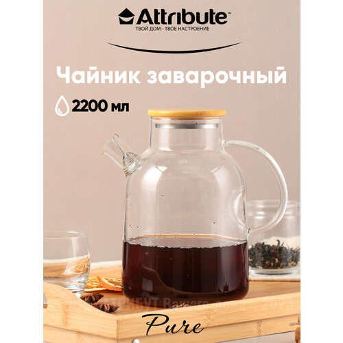 Чайник заварочный PURE 2200мл с бамбуковой крышкой фото