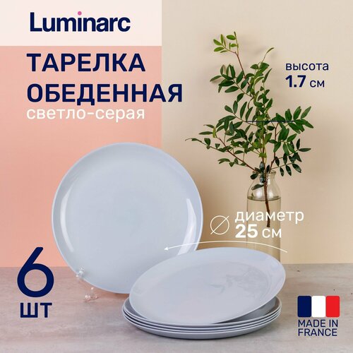 Набор тарелок обеденных 25 см. 6 шт. Luminarc DIWALI серые фото