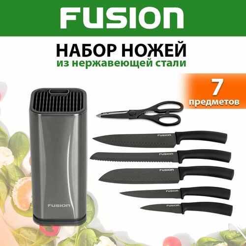 Набор кухонных ножей 5 шт на подставке с ножницами Fusion SKSS6103, silver фото