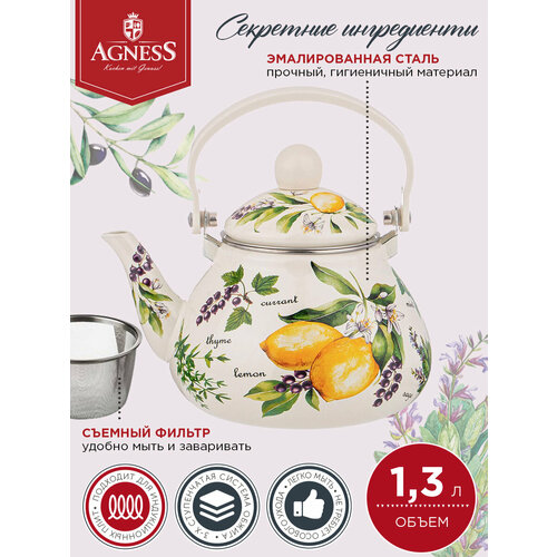 Чайник эмалированный с фильтром из нжс 1,3 л Agness (160858) фото