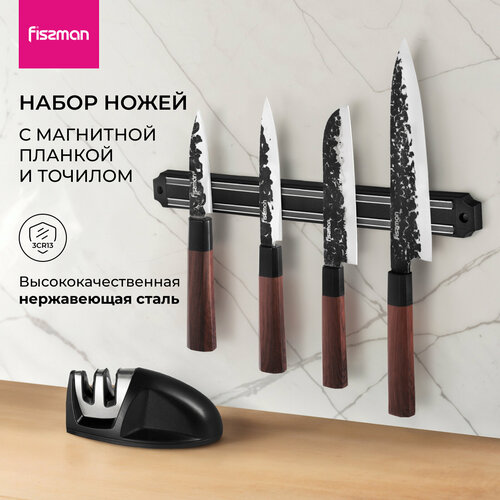 Набор ножей FISSMAN Kendo с магнитным держателем 6 предметов фото