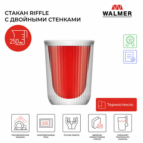 Стакан стеклянный для чая Walmer Riffle с двойными стенками 0.25 л цвет прозрачный фото