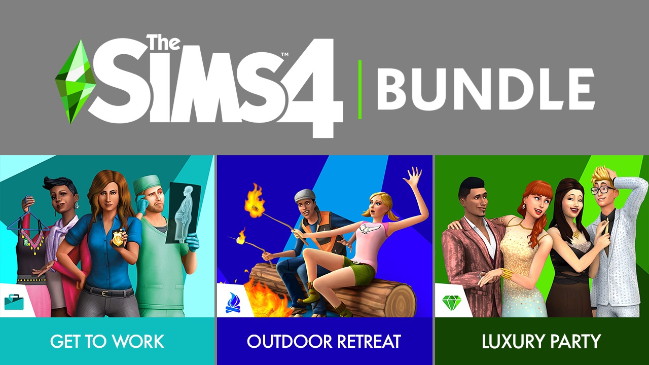 The Sims 4 Bundle - Get to Work, Outdoor Retreat, Luxury Party Stuff DLCs Origin CD Key 54.2$
