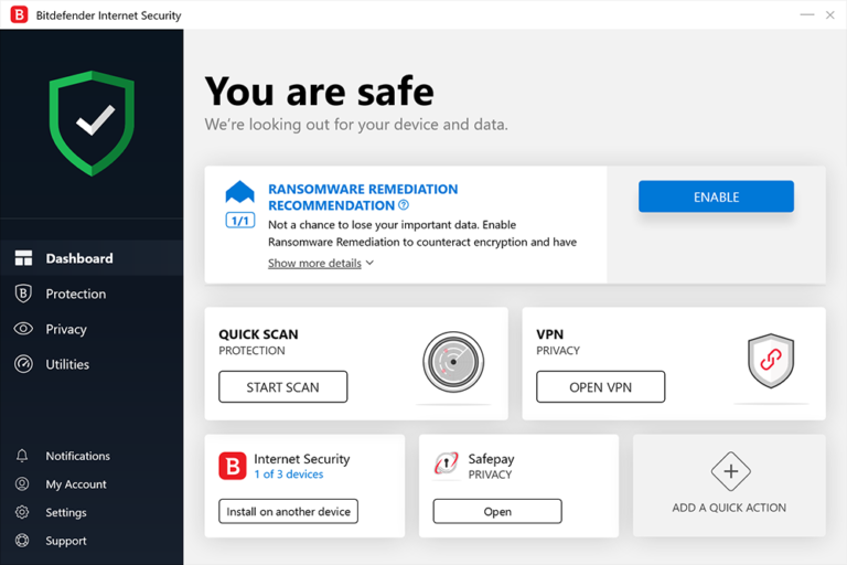 Bitdefender Total Security 2021 Key (1 Year / 10 Devices) 67.77$